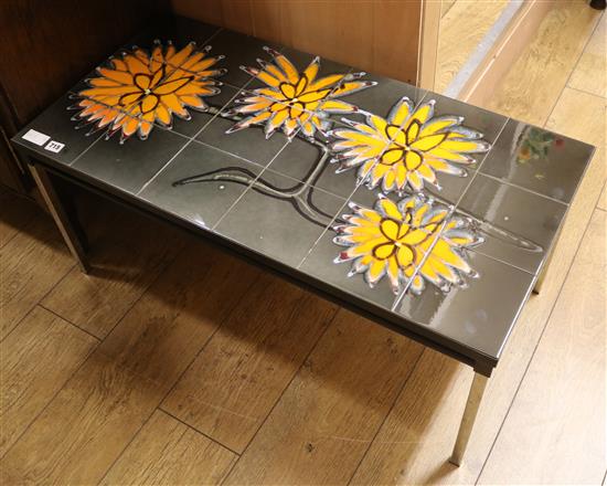 A tile top 60s coffee table, W.92cm